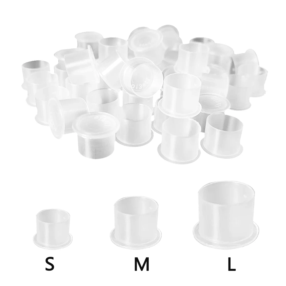 100/500PCS Disposable Tattoo Ink Caps S/M/L/XL Tattoo Ink Cups with Base Clear Plastic Pigment Permanent Makeup Container