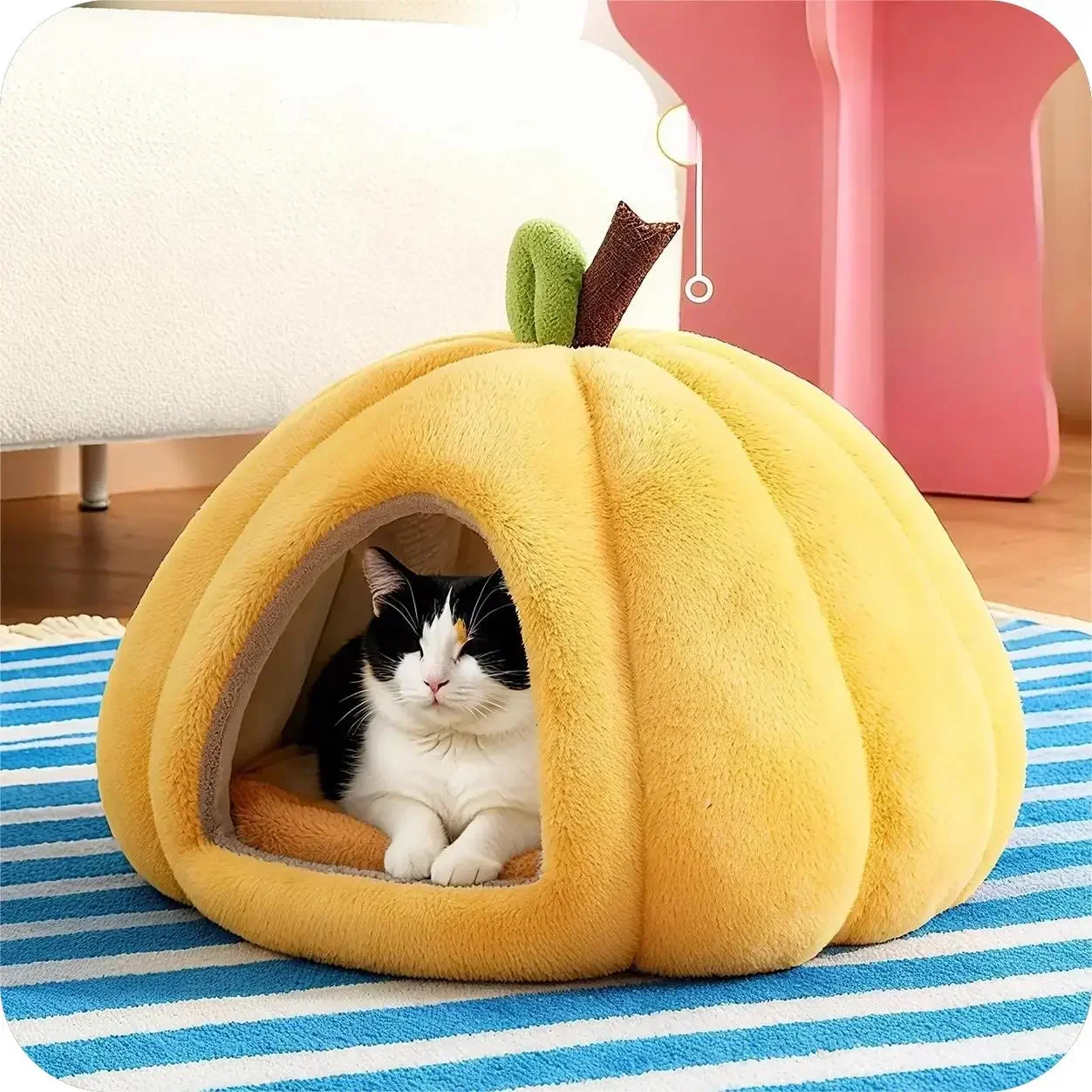 2026 Pumpkin Shaped Cats Bed Autumn and Winter Cat Accessories Semi Enclosed Thermal Insulation Pet Dog Cat's House Pet Supplies