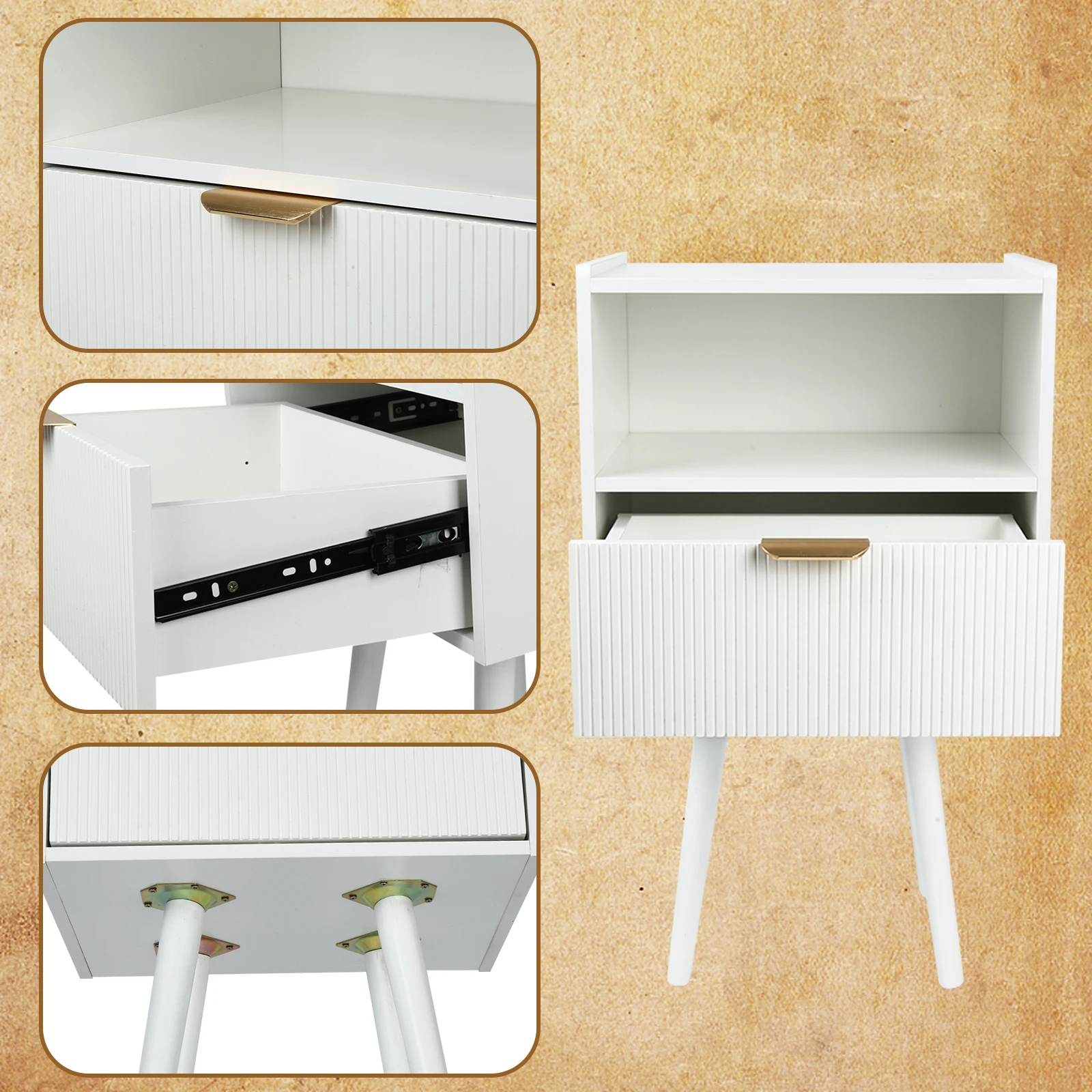 Mesita de noche - Estilo moderno - Con 1 cajón y 1 estante abierto - Apta para dormitorios y salas de estar - 42*30*65cm