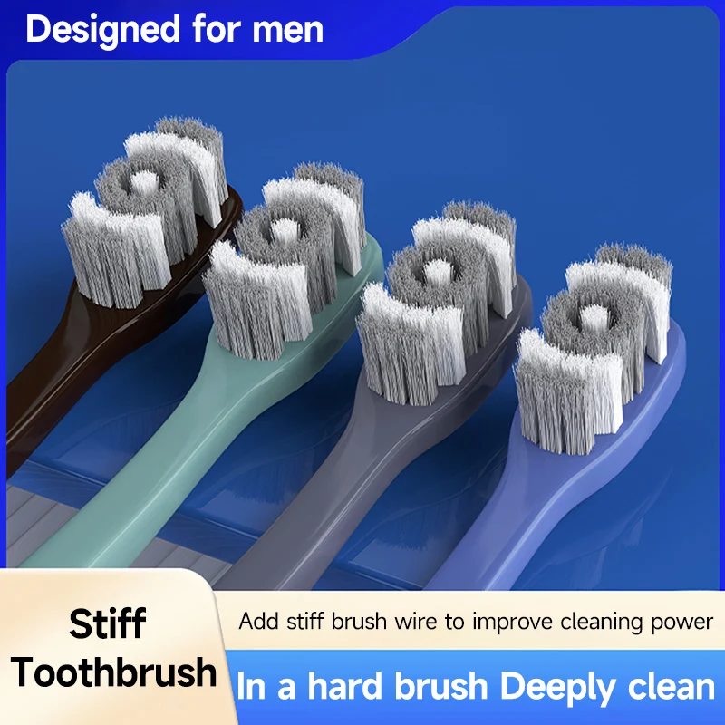 Adult Hard Bristle Manual Toothbrush for Men, 360° Deep Cleaning Brush Head, Individual Pack, Stain Whitening Oral Care