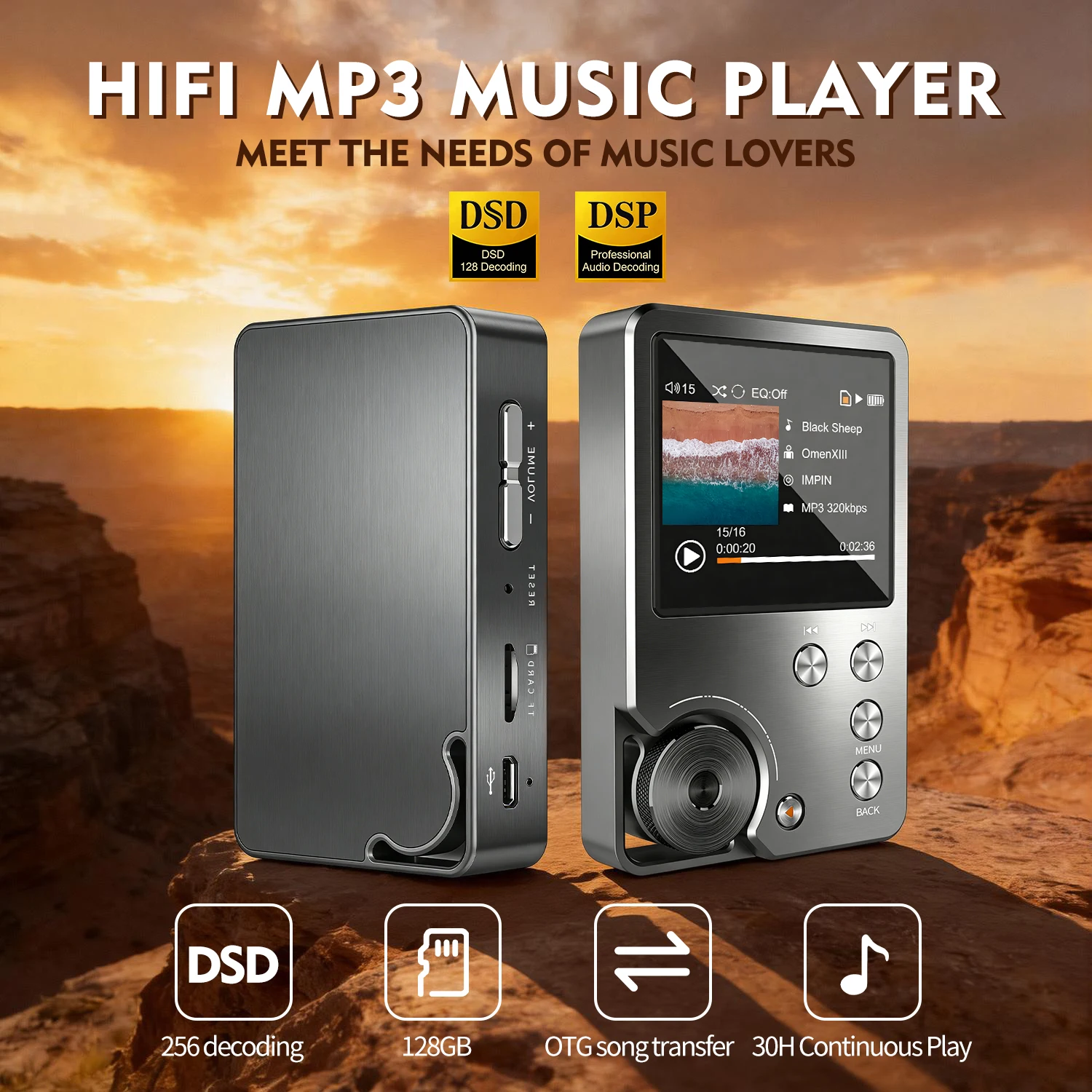 High Quality Lossless MP3 Player HIFI DSD256 Music Player Portable Audio Player TF Card up to 256GB