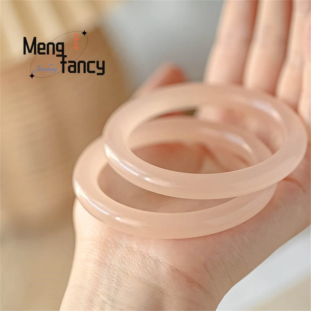 Natural Lotus Root Pink Round Bar Afghan Jade Bangle Simple Exquisite High-grade Fashion Jewelry Sexy Young Girls Holiday Gifts