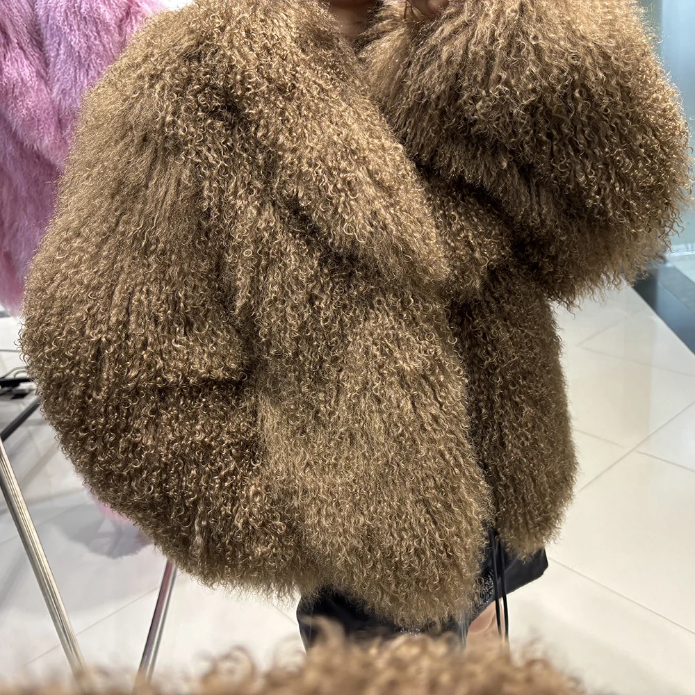 YOLOAgain 2025 Winter Warm Women's Real Mongolia Sheep Fur Jacket Plus Size 8XL Sheep Fur Coat