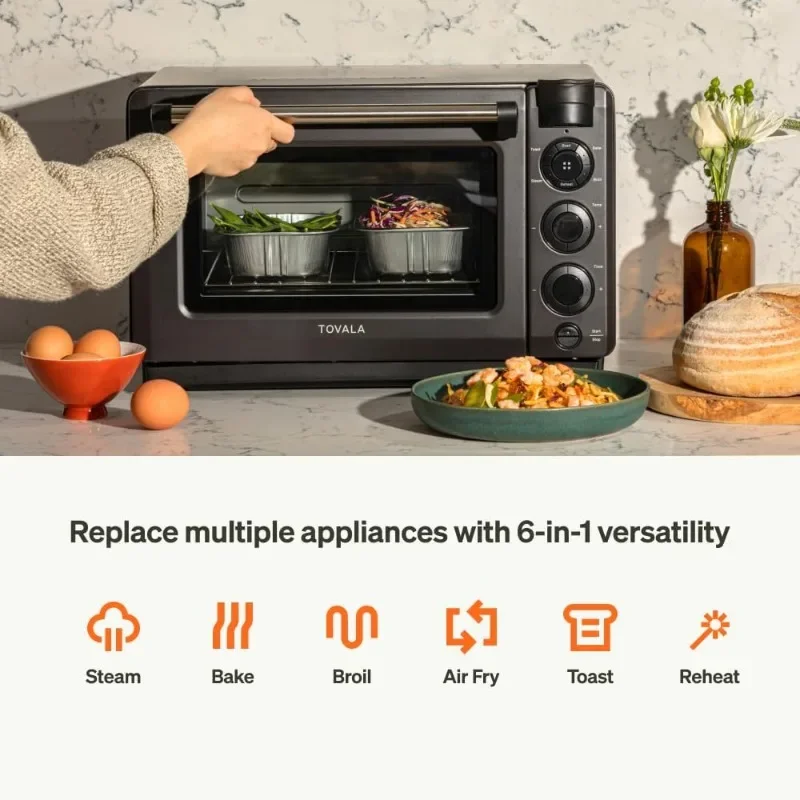 Tovala Smart Oven Pro, 6-in-1 Countertop Convection Oven - Steam, Toast, Air Fry, Bake, Broil, and Reheat