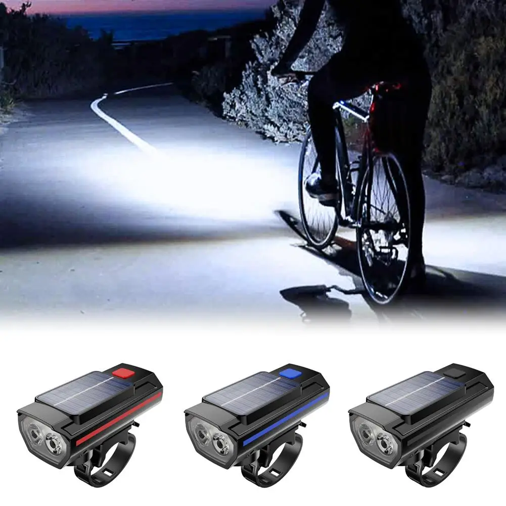 3PCS Solar Bicycle Light Bike Front Lamp With Horn USB Rechargeable Power Display Bicycle Headlamp MTB Cycling Light Flashlight