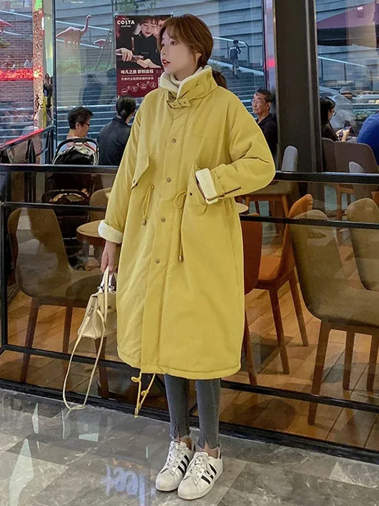 Imagem -03 - Jaqueta de Parka Longa Forrado Velo Colarinho de lã Fluff Trench Coat Casual de lã Neve Quente Inverno