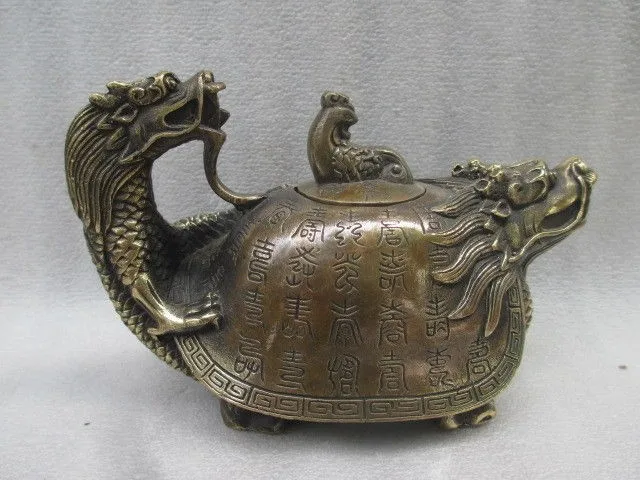 decoration bronze factory outlets Pure Brass 6 inch / Exquisite China ancient copper hand carved dragon turtle teapot