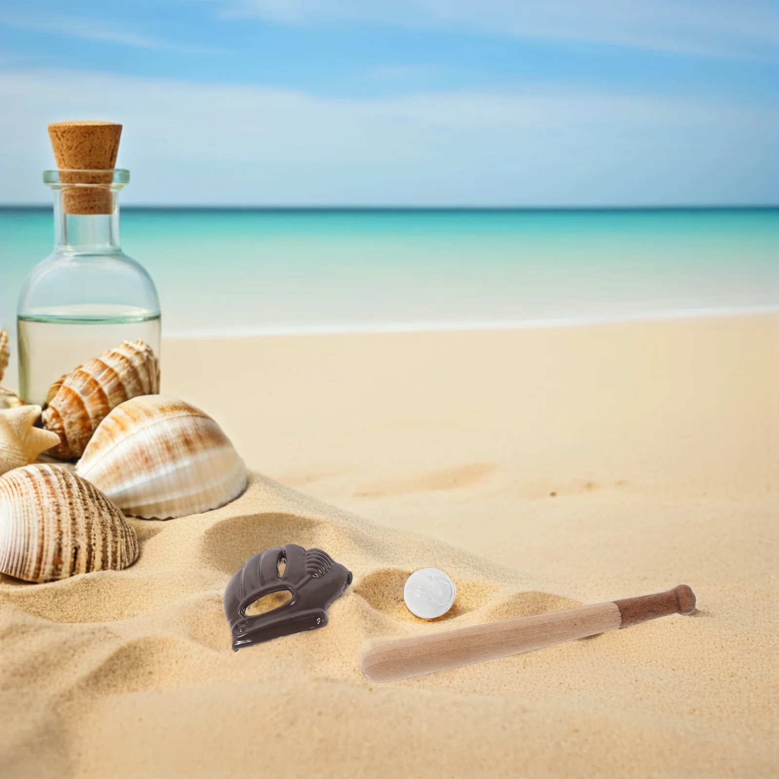 3-teiliges realistisches Miniatur-Baseball-Szenenset mit Schläger, Ball und Handschuh für Puppenhaus-Themen-Setup und interaktives Spielzeit-Erlebnis