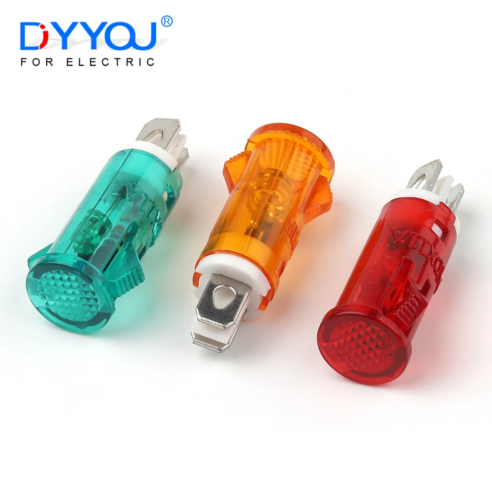 

10 PCS/Lot MDX-11A 9.5mm Guiding Signal Lamp Red Green Yellow Light Card Type Panel Mounting Neon Indicator 220V 380V 12V/24VDC