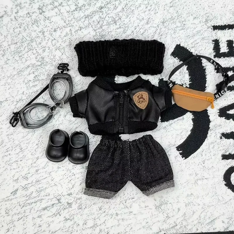 

Комплект уличной одежды-карго для куклы 15/17 см, вязаная шапочка-бини, очки-авиаторы, кожаная куртка, модная сумка через плечо, Лабу 1-го-3-го поколения