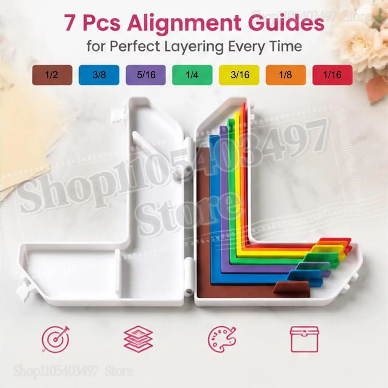 Paper Crafting Alignment Guide Set with Case, 7PCS Layering & Matting Spacers for Card Making & Crafting with Size Tabs