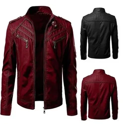 Spring Autumn Men's Leather Jacket Male Leisure Jacket Outdoor Windproof Fashion Comfortable Slim Fit Coat Jacket Clothing