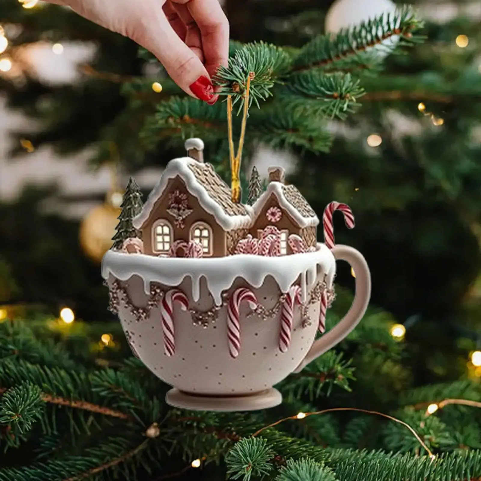 2D Flache Acryl Anhänger Weihnachtsbaum Ornamente Tasse Haus Form Vintage Dekorative Dekor Für Auto Flur Schlafzimmer Weihnachten Hängen