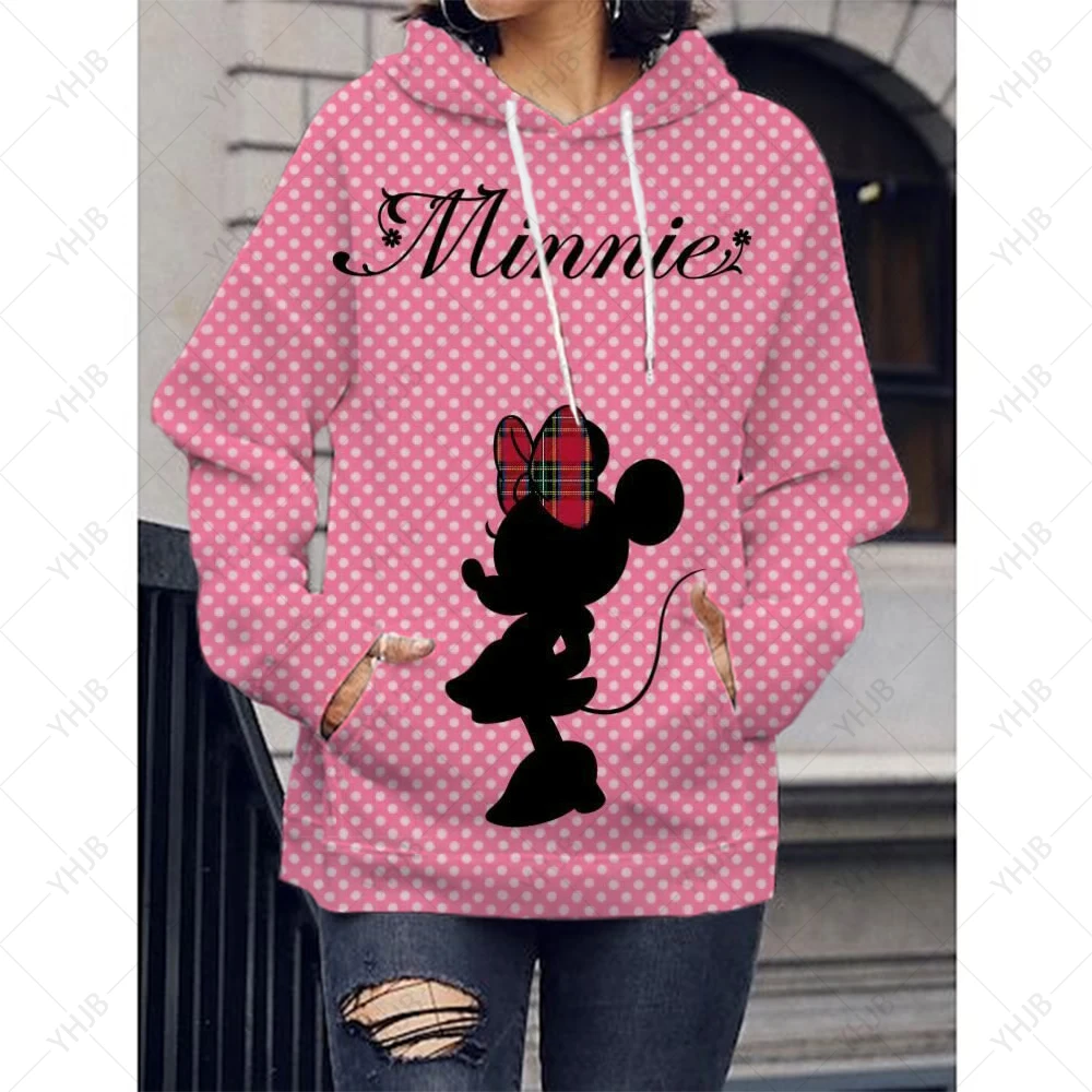 Cartoon Disney Minnie Mickey Mouse Print Kawaii Graphic Unisex Hoodies Women Cute Anime Streetwear Winter Sweatshirt 90s Hoody