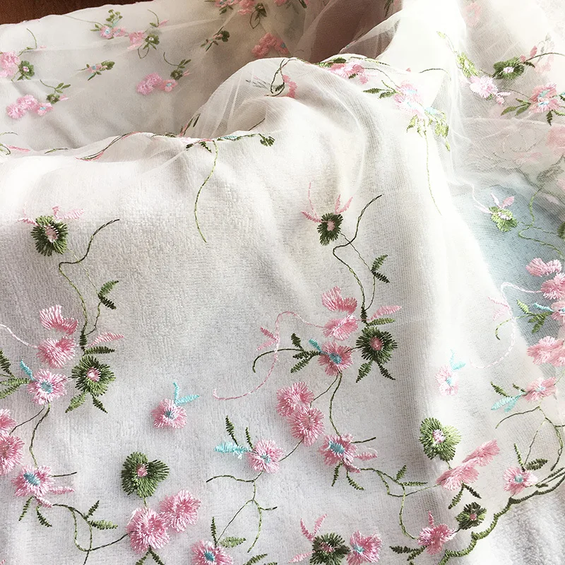 1 m DIY Princess Dress Fabric for Girls Mesh Embroidered Skirt And Shirt Sewing Cloth Little Child Baby Dress Material