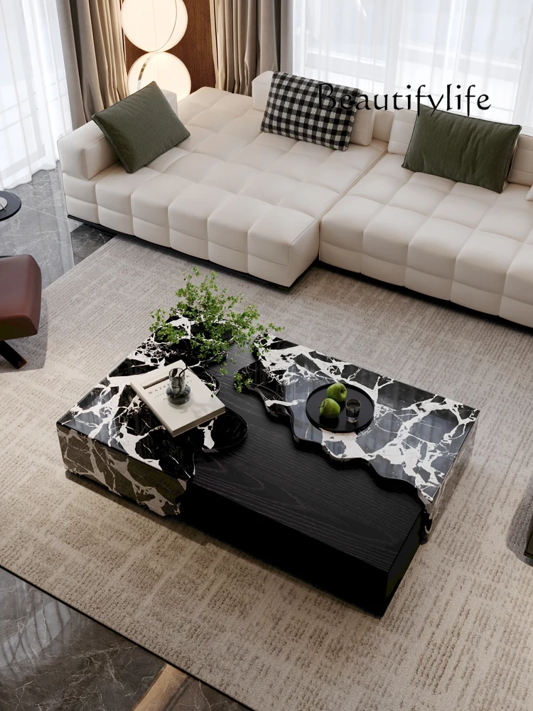 Designer Art Luxury Stone Endtable Creative High Sense Natural Marble Rectangular Tea Table