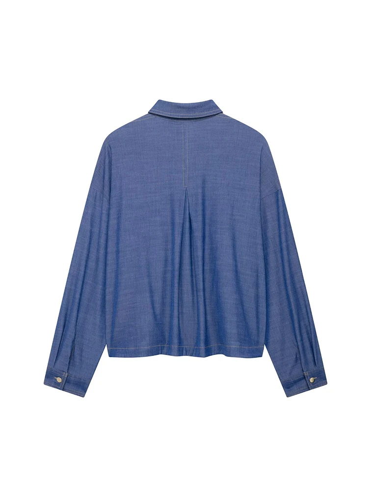 Willshela, moda para mujer con bolsillos, blusa azul con una botonadura, cuello de solapa Vintage, manga larga, trajes elegantes para mujer