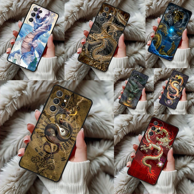 Asian Chinese Dragon Phone Case For Samsung Galaxy S24 S25 S26 Ultra S22 S23 Plus S21 S20 FE Note10 TPU Cover