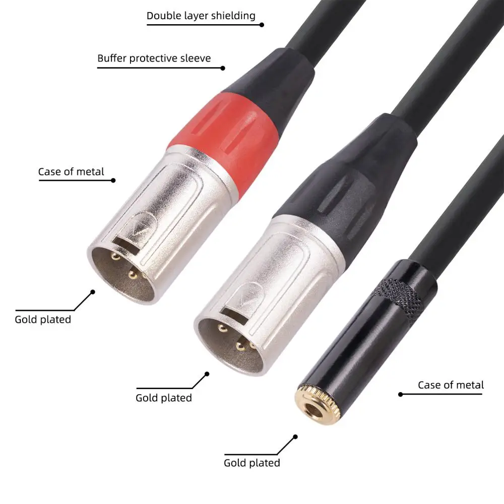 Stereo Microphone Adapter Cable Adapter Cable Stereo 3.5mm Female Audio Cable 22awg Double-layer Shielding Xlr 3pin Cable