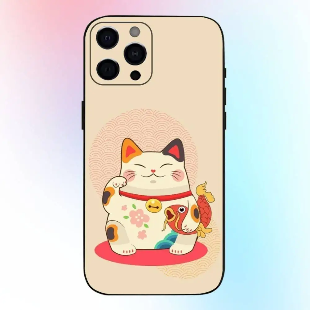 حافظة هاتف كارتونية لاكي كات لطيفة لهاتف آيفون 17،16،15،14،13،12،11 بلس، برو ماكس غطاء أسود ناعم #2