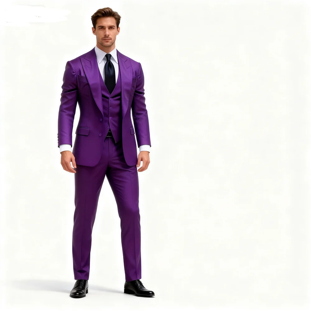 

Formal 3PCS Men Tuxedos Fashion Blazer Vest Pants Business Men Suits Peaked Lapel Blazer Suits for Party Wedding Groom Tuxedos