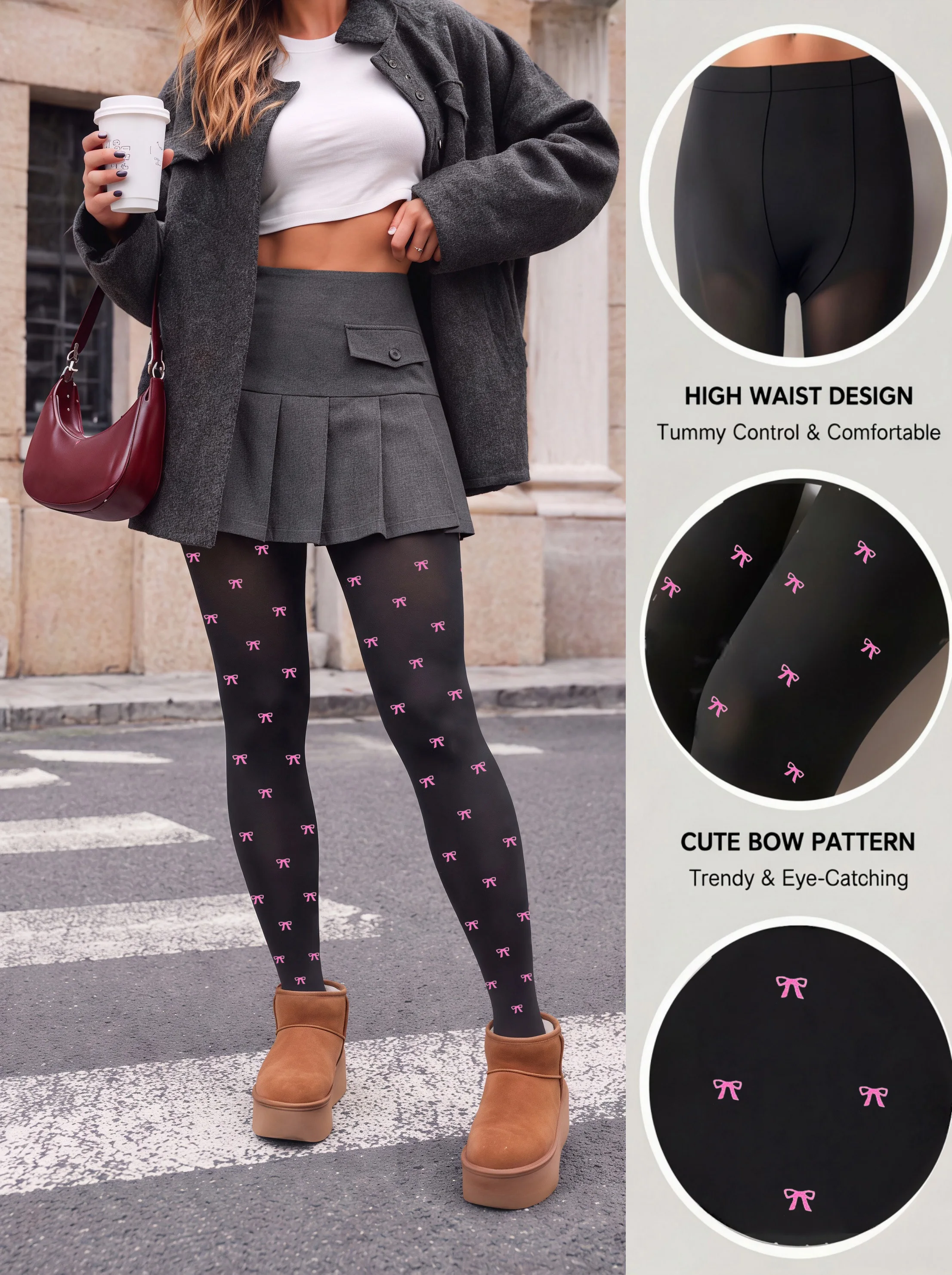 Women'S Pink Printed Knitted Leggings High Waisted Sexy Retro Elegant Breathable Casual Leggings With Leggings For Daily Wear