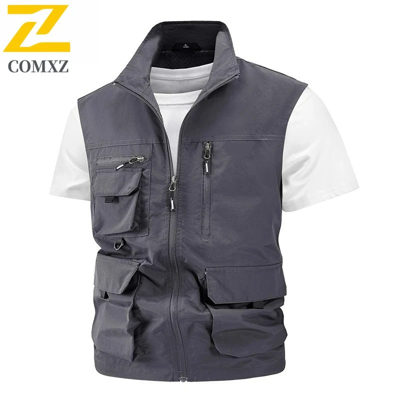 

2026 Summer Vest Men Sleeveless Fishing Tool Webbed Breathable Jacket Many Pocket Outdoors Camping Thin Lightweight Loose Coat