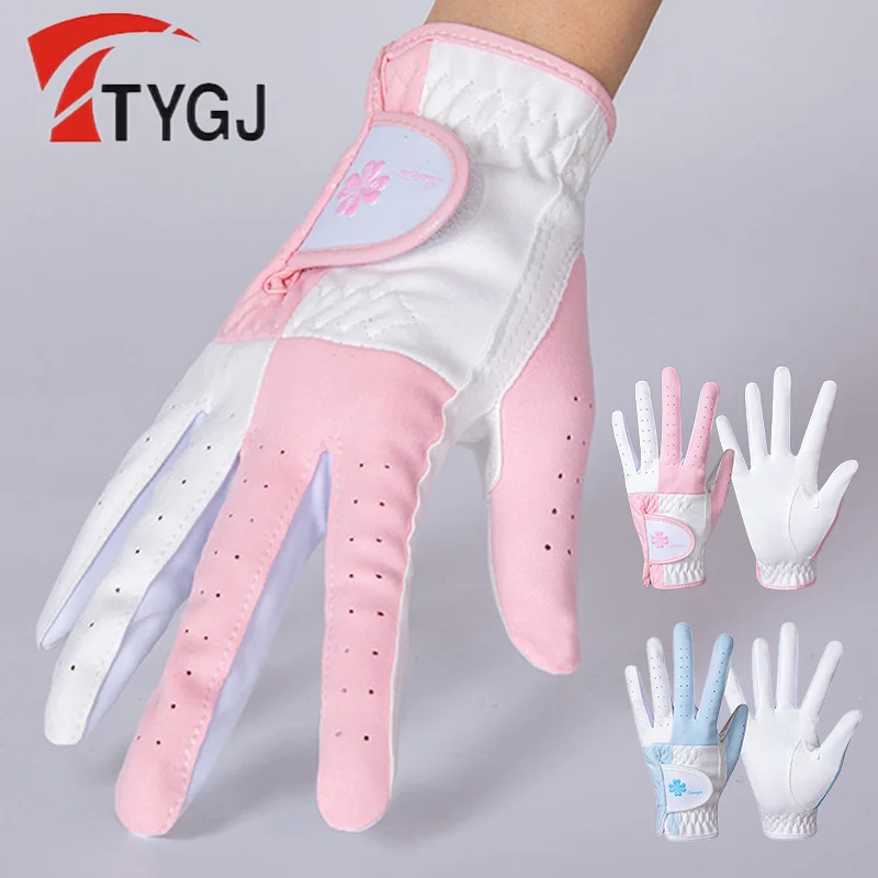 

TTYGJ 1 Pair Women Breathable Gloves Left and Right Hand Soft Golf Gloves Non-slip Elastic Mittens Lady Microfiber Finger Cover