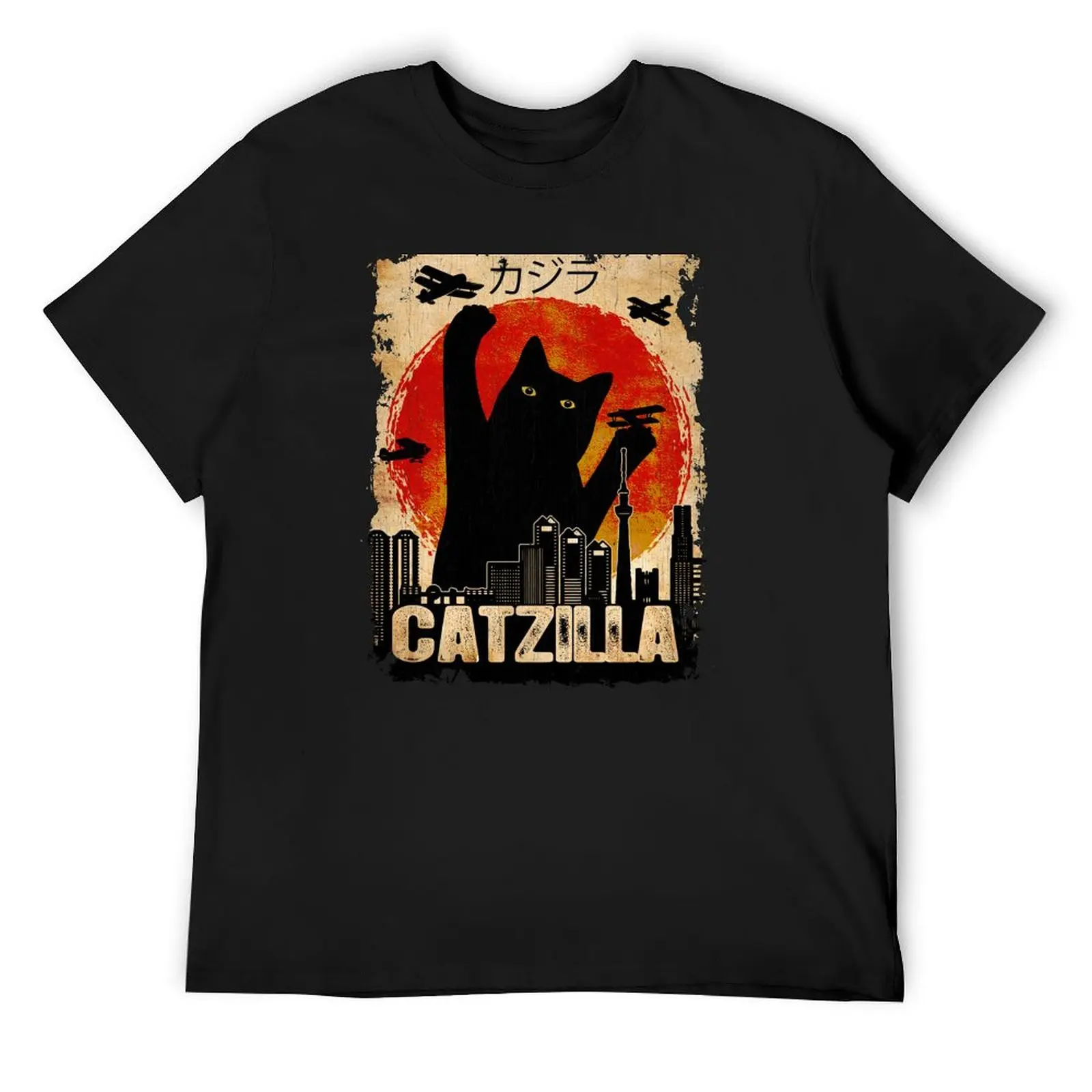 

Vintage Catzilla Funny Black Cat T-Shirt oversized graphic tee sublime summer tops mens t shirts top quality
