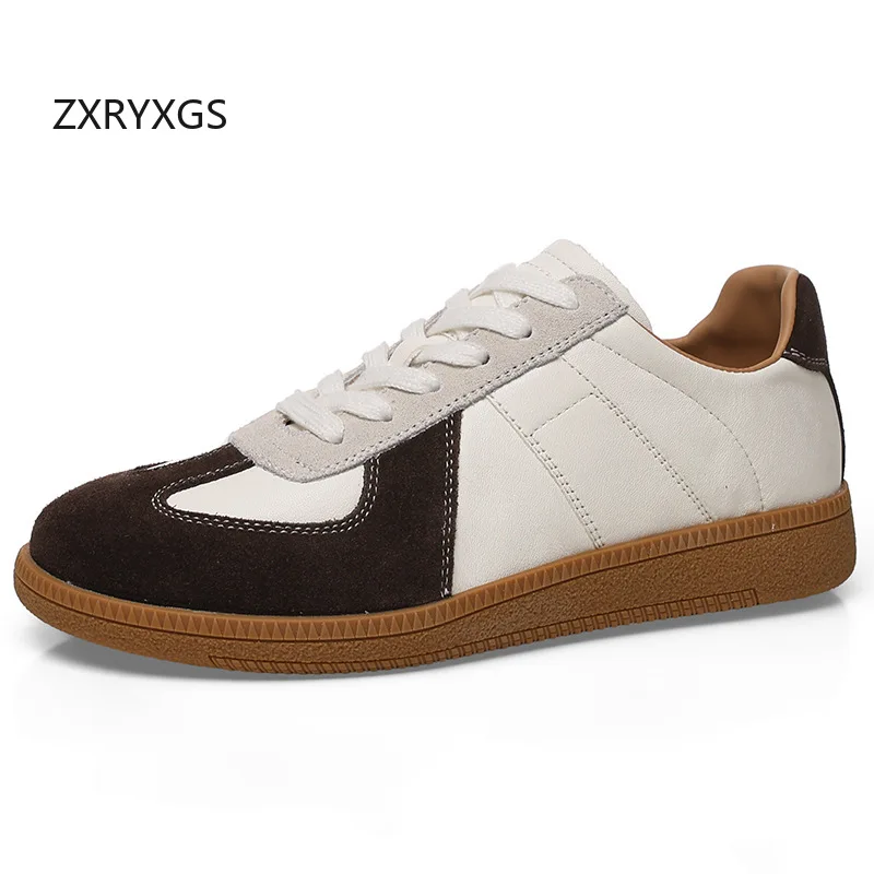 ZXRYXGS 2026 New Autumn Lace-up Spell Colors Women Trendy Flats Top Cowhide Full Real Leather Sneakers Fashion Casual Shoes Flat