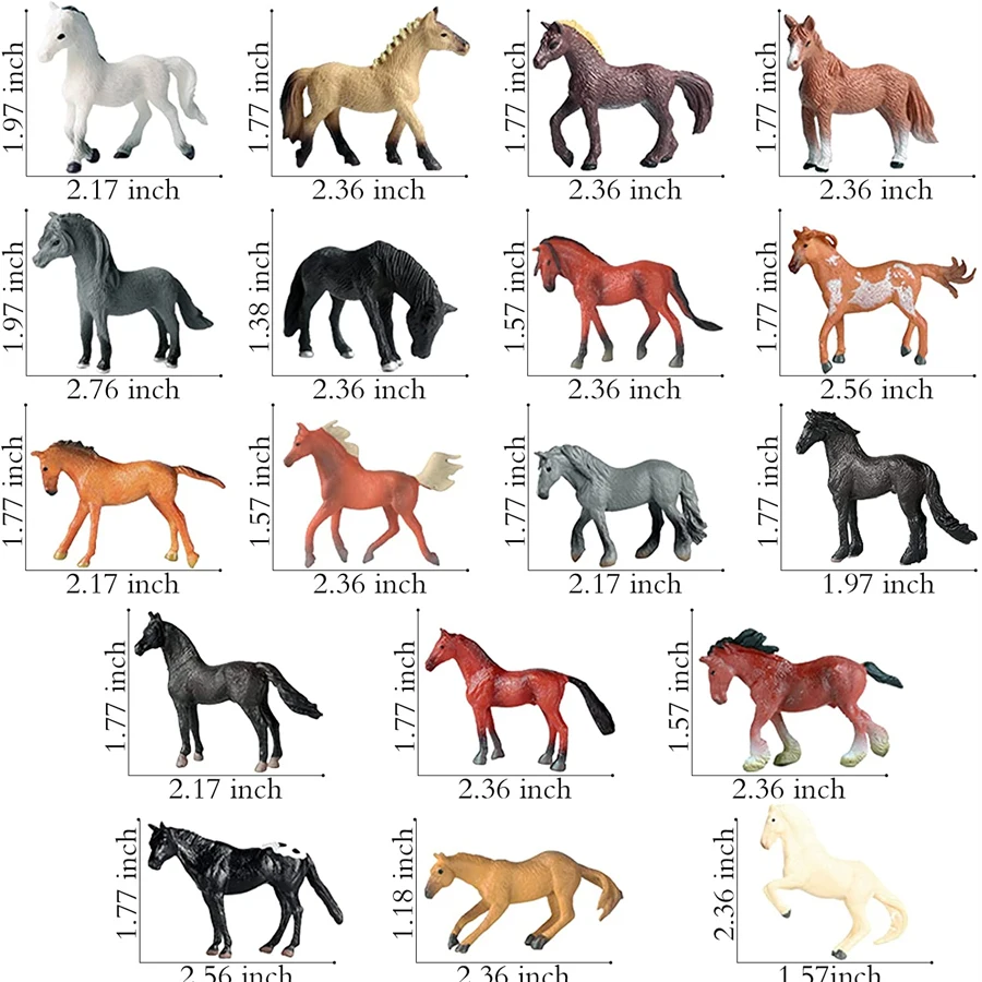 18 PCS Plastic Mini Horse Pony Figures Farm Animal Horses Figurines Horse Foal Toys Cake Topper Party Favor for Boys Girls