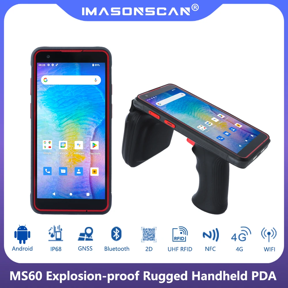 Ex-Proof Rugged Handheld PDA IP68 Battery Hot Swap AIDC Terminal Android 11/13 4+64GB with 2D Scanner RFID Reader For Warehouse