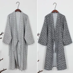 Kimono en Coton Doux pour Homme, Robe de Nuit, Peignoir, Costume de Samouraï, Vêtements Longs