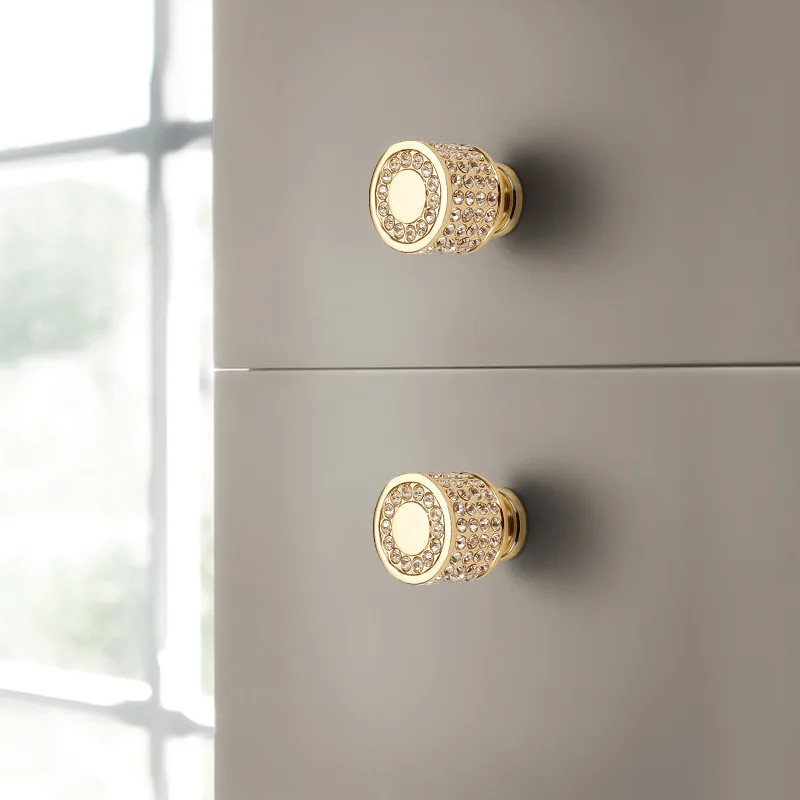 Light Luxury Style Wardrobe Door Solid Gold Handle Simple European Crystal Drawer Rhinestone Modern Silver Metal Handle High-end
