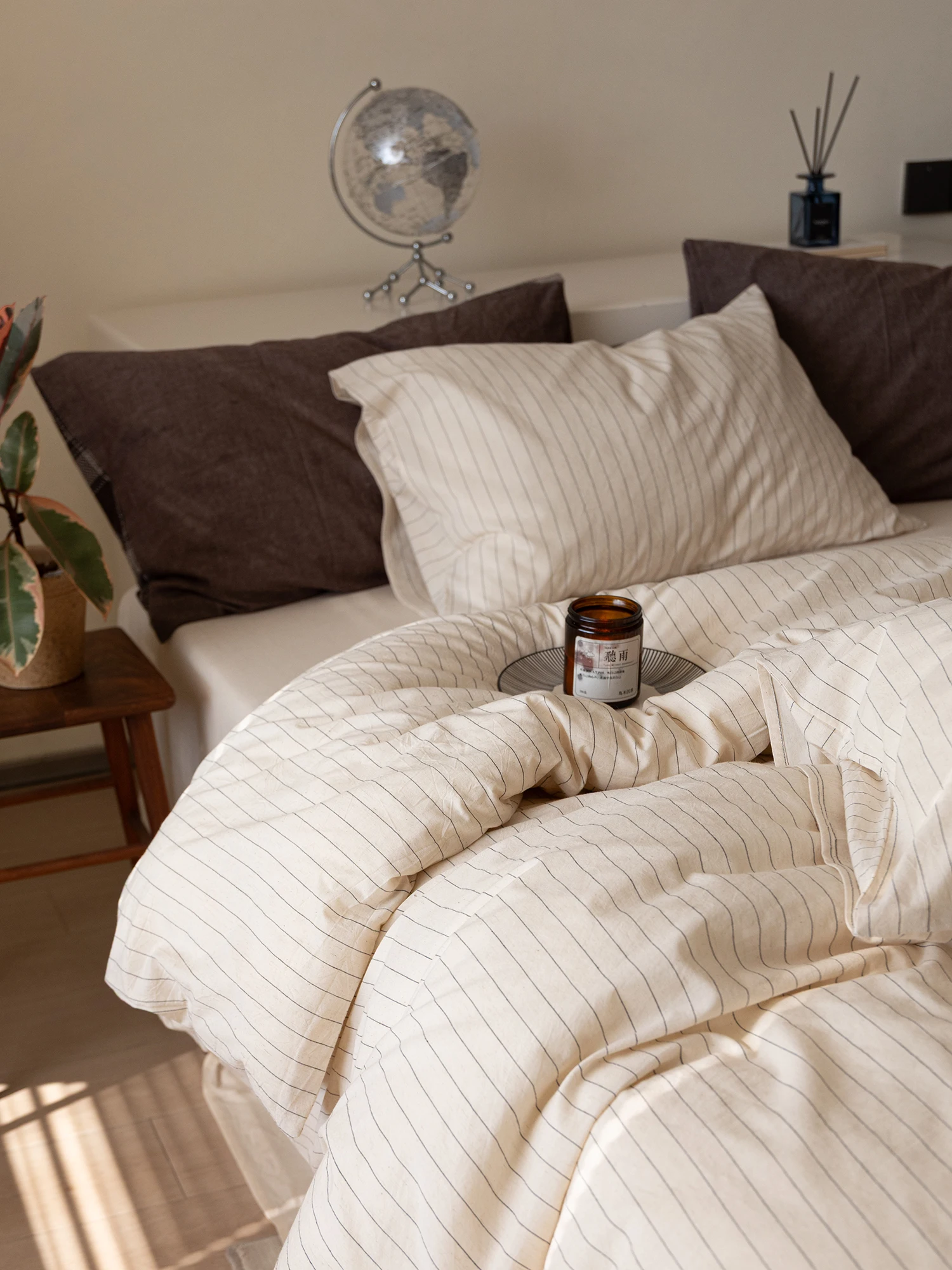 Simple Style Striped Color Woven Cotton Linen Bed Sheet Set Four Seasons Universal Bedding Set Single Piece Cotton Linen Duve...