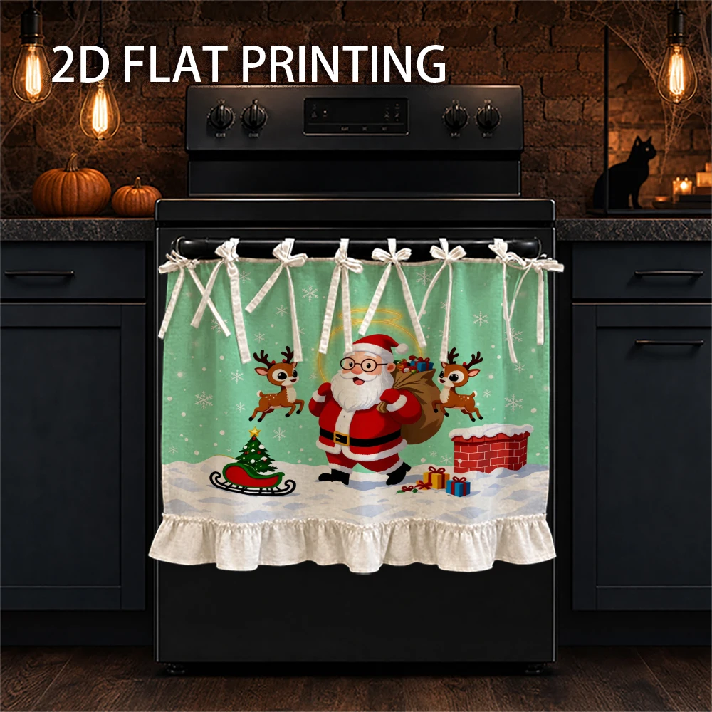 1PC Christmas Kitchen Curtains-Cupboard Curtains-Aprons. Printed with Santa Claus, reindeer and snowflakes. Can be used as a sto