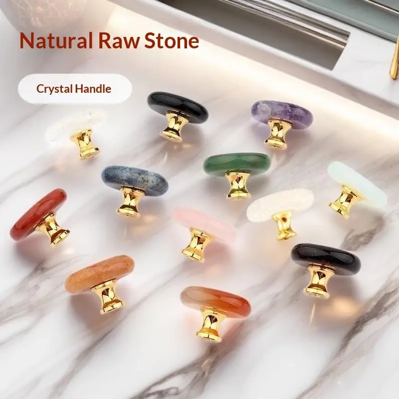 1 Set Jewelry Box Drawer Door Knob Cupboard Dressing Cabinet Pulls Crystal Agate Stone Handle Circular Furniture Handle