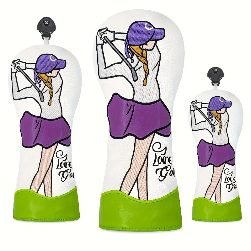 1pc Golf Club Cover, Girl's Playing Pattern Design, Fashionable Golf Club Head Cover, Club Head Cover, Dustproof and Durable
