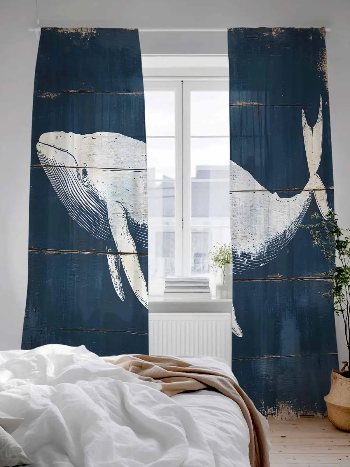 

Винтажные тюлевые прозрачные шторы с изображением кита и океана для гостиной, спальни, кухни, украшения, вуаль, шторы из органзы