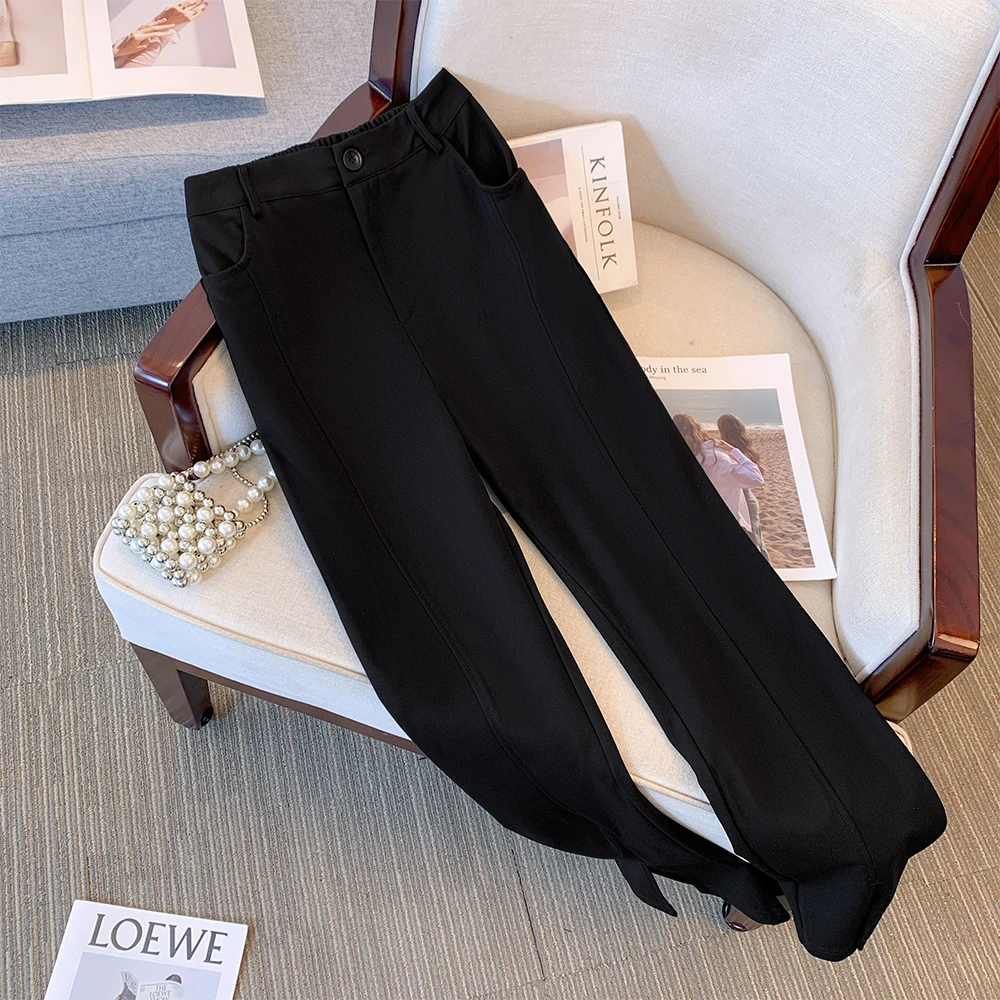 

Autumn and Winter Plus Size Women's Black Loose Commuter Flared Pants Office Suit Pants Fashion Elegant Trousers 2024 big