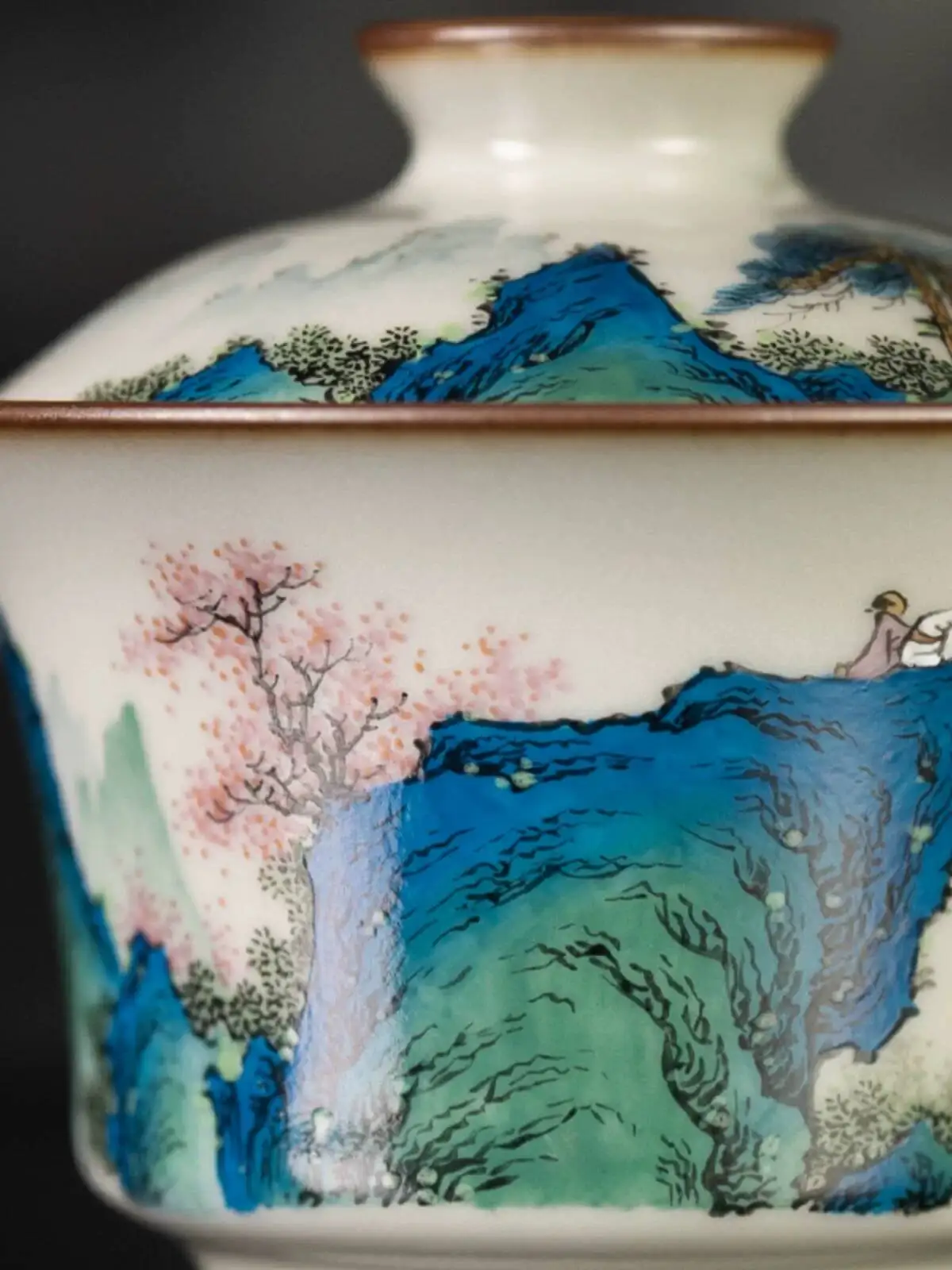 Shengshan X Teacher Zhang's High-End Southern Song Dynasty Official Kiln Green Landscape Cup With Lid, Hand-Painted Pastel Tea