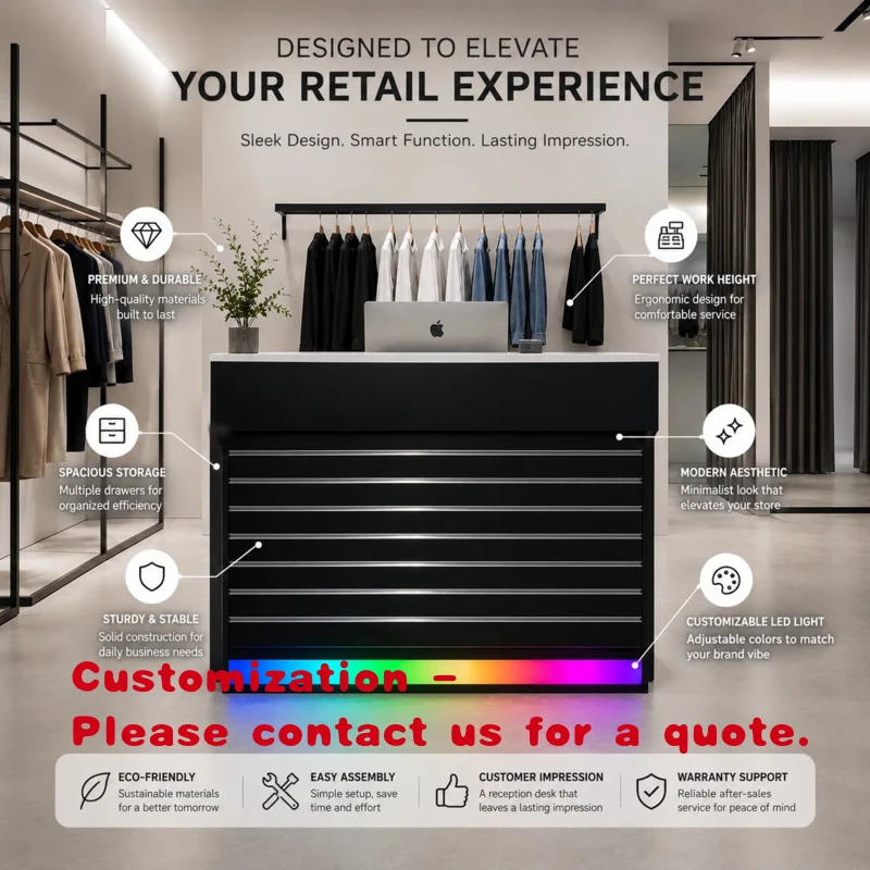 custom.Secure Lockable Checkout Desk with LED Illumination | Durable MDF Retail Counter Smoke Shop, Phone Accessories