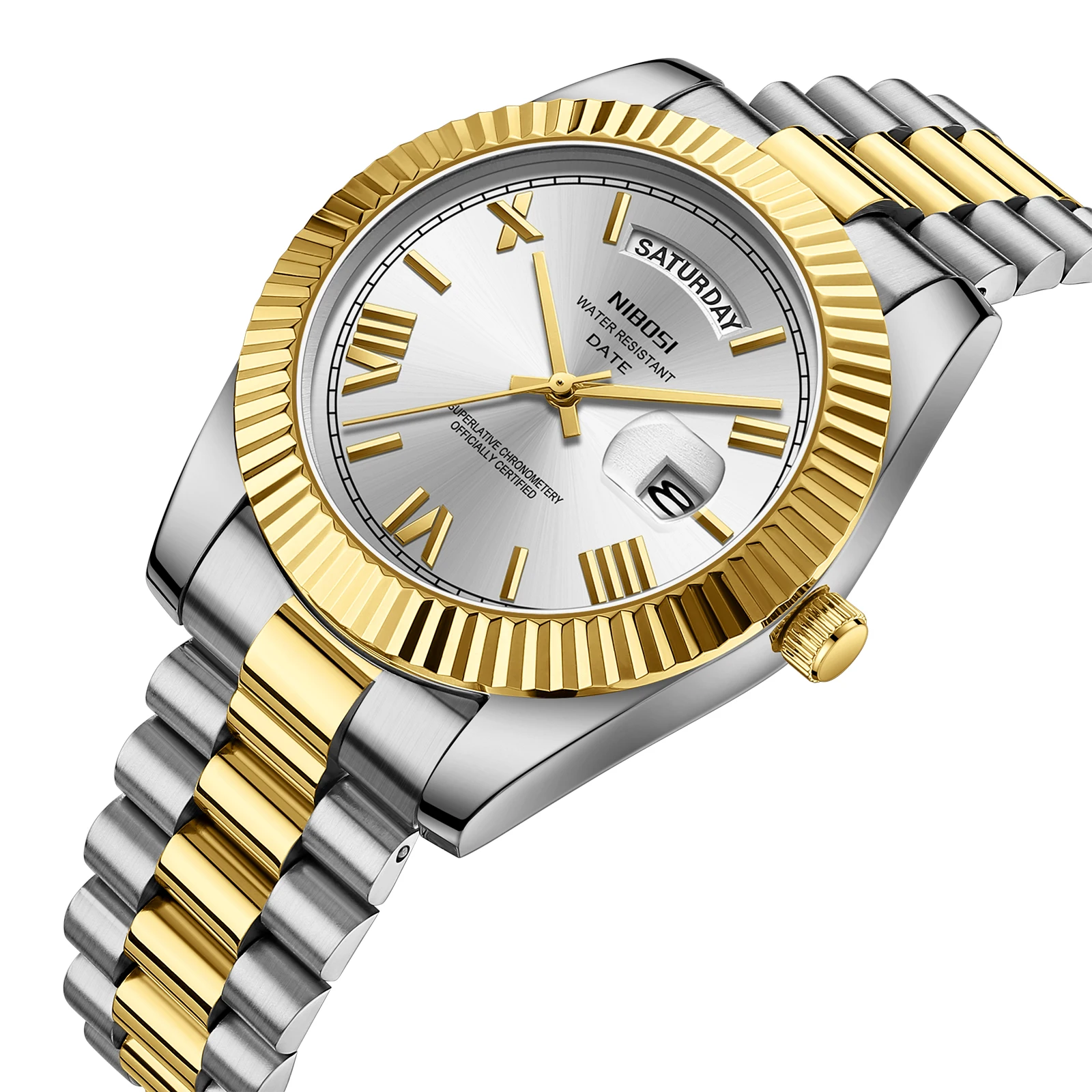 ساعة NIBOSI باللون الذهبي لعرض الأسبوع للرجال من أفضل العلامات التجارية الفاخرة كوارتز ساعة رول مقاومة للماء بتصميم تناظري أنيق وساعة رجالية