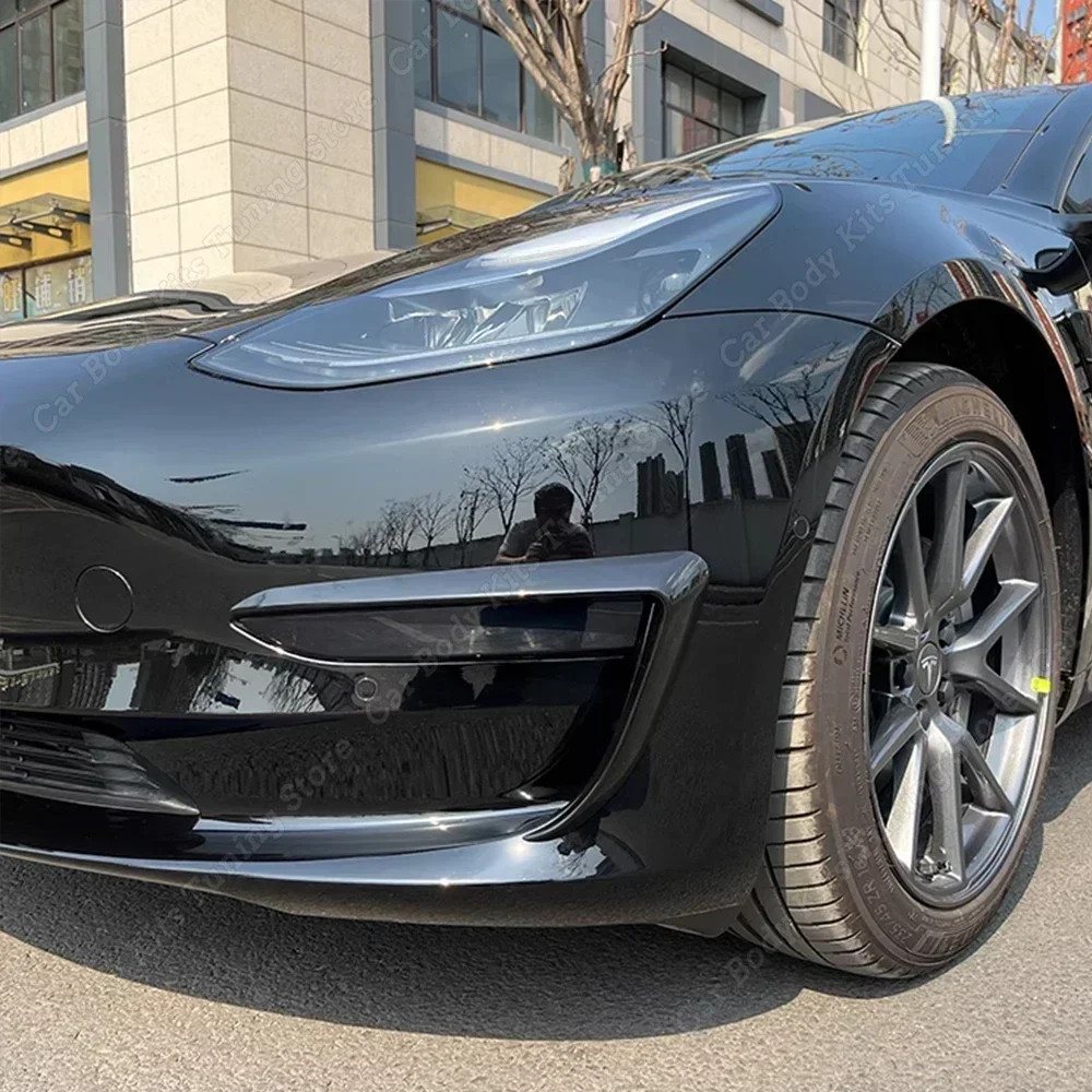 For Tesla Model 3 Y 2017-2023 Car Front Bumper Fog Lamp Eyebrow Cover Fog Light Blade Trim Spoiler Wind Knife Gloss Black Tuning