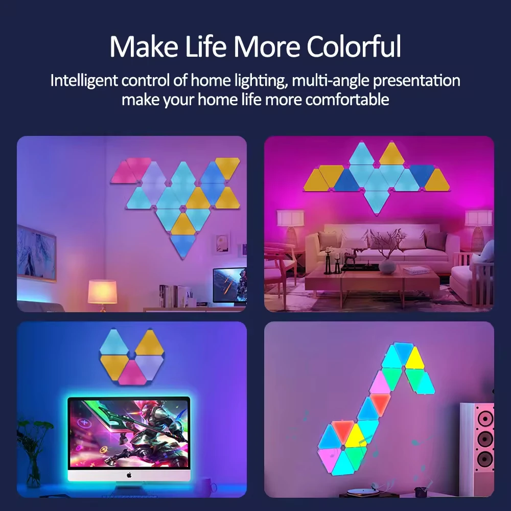 12Pcs Triangle RGB Colorful Lights APP Controllable Smart LED Panel Modular Lighting