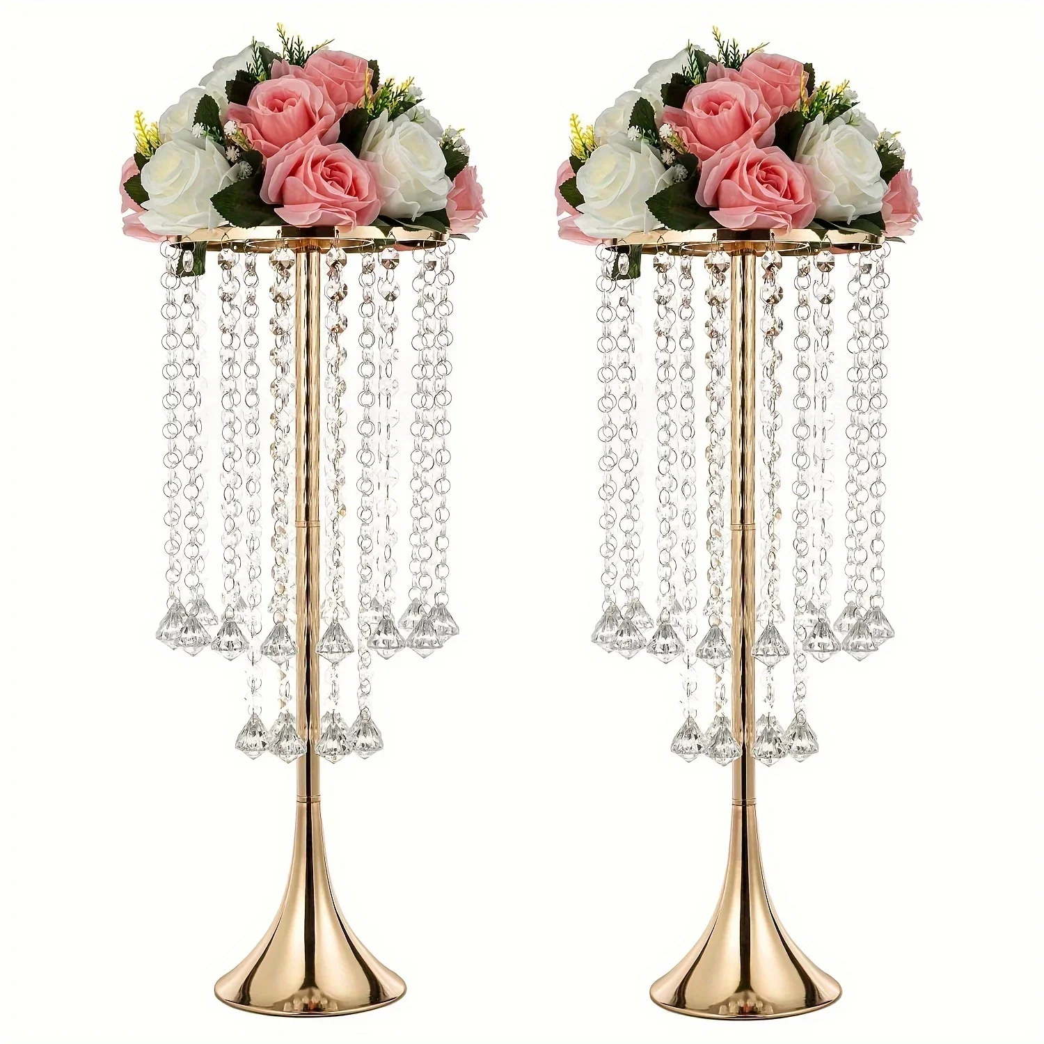 

2-piece Acrylic Hanging Bead Flower Stand, Electroplating Process, Table Flower Stand, Home Decoration, Wedding Decoration