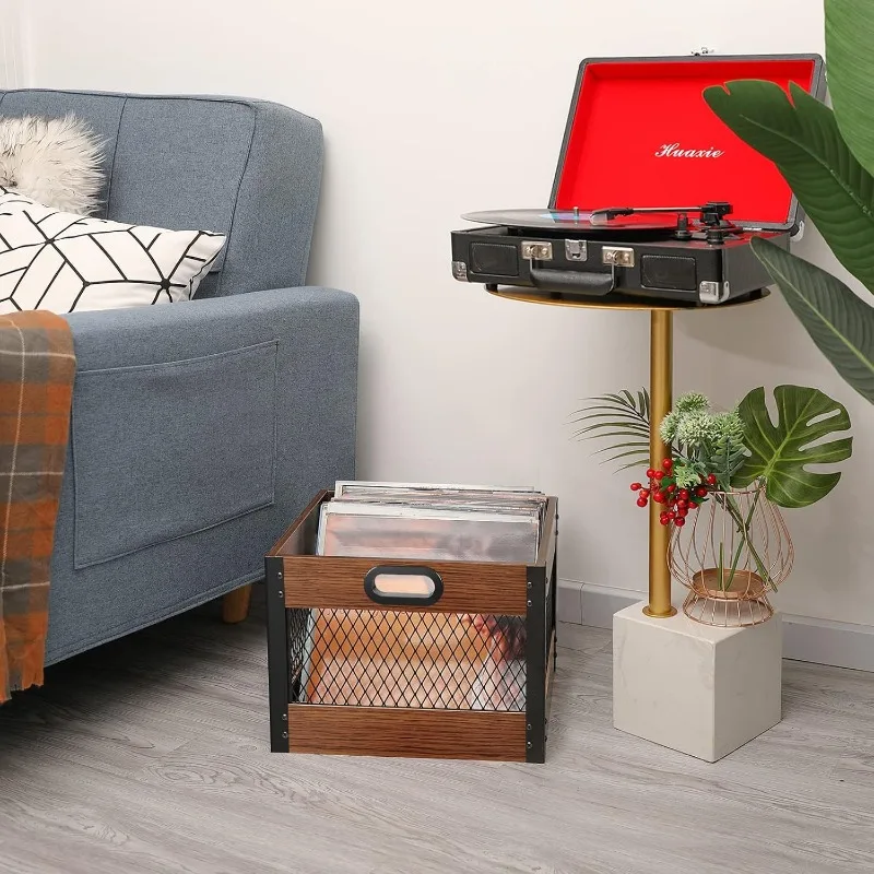 

Household Wooden Storage Basket Vinyl Record Rack Storage Wooden Box Desktop Cosmetics Finishing Storage Box Silent Melody