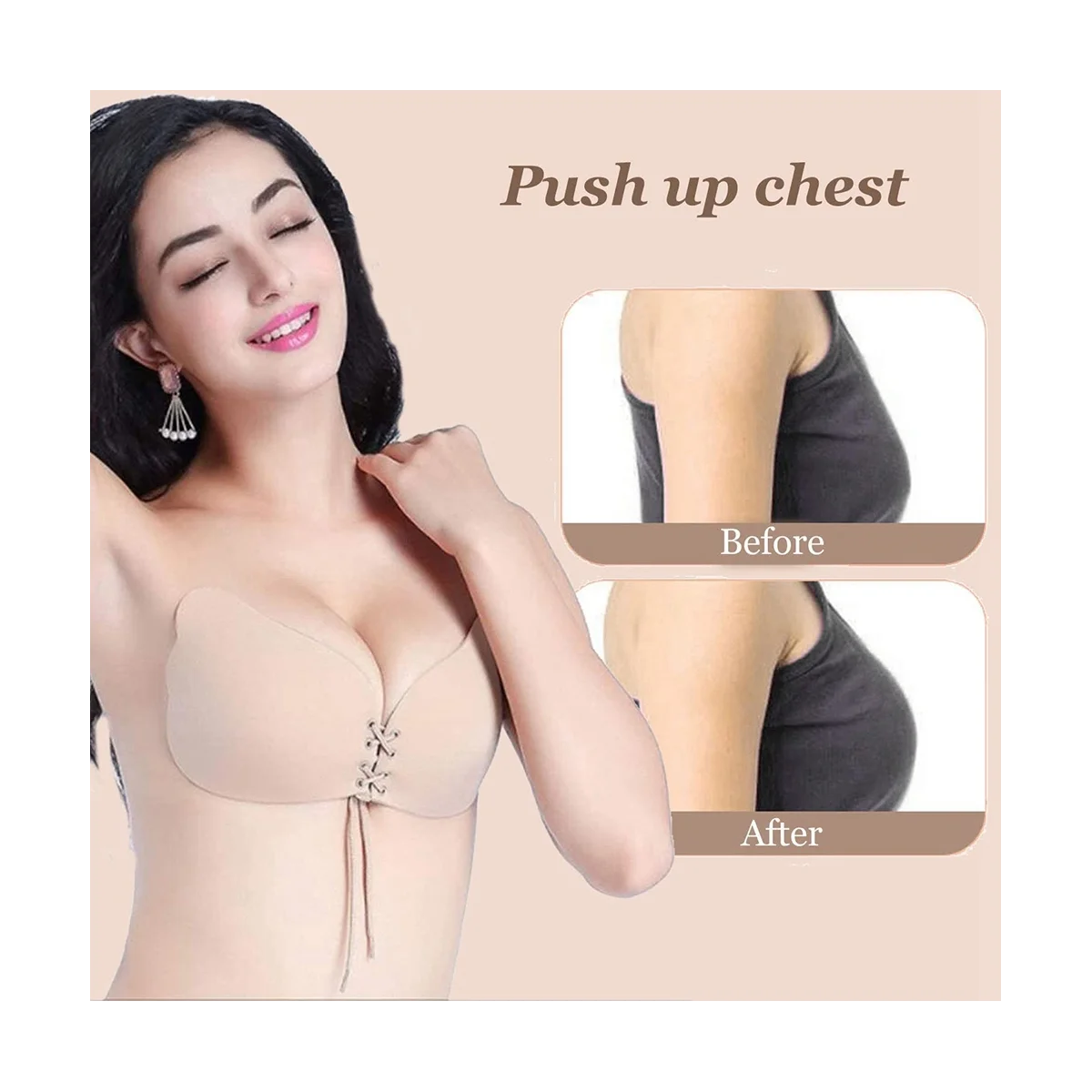 Adhesive Bra Strapless Sticky Invisible Push Up Silicone Bra for Backless Dress Women Sexy Backless Beige Size D