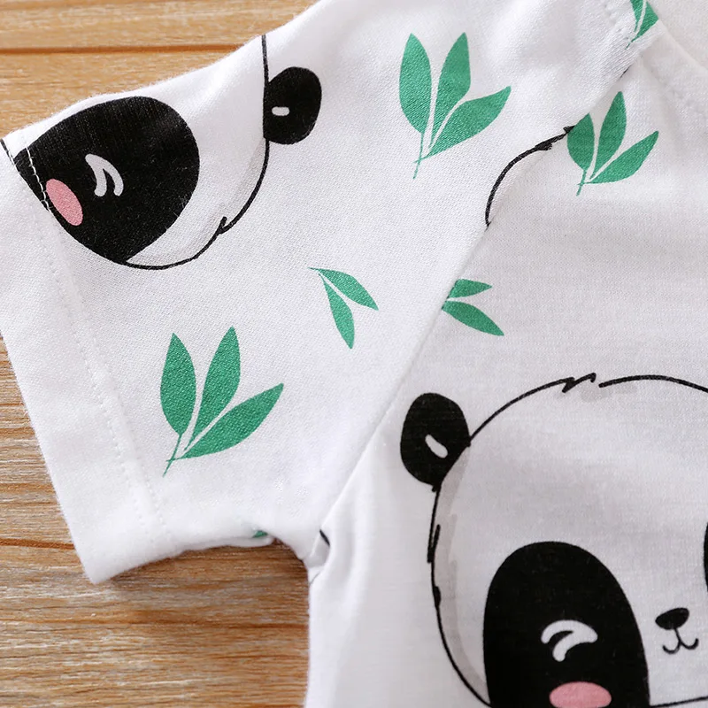 Newborn Clothes Cute Cartoon Panda Printed Cotton Comfortable And Soft Summer Boys And Girls 0-18 Short Sleeved Baby Jumpsuit