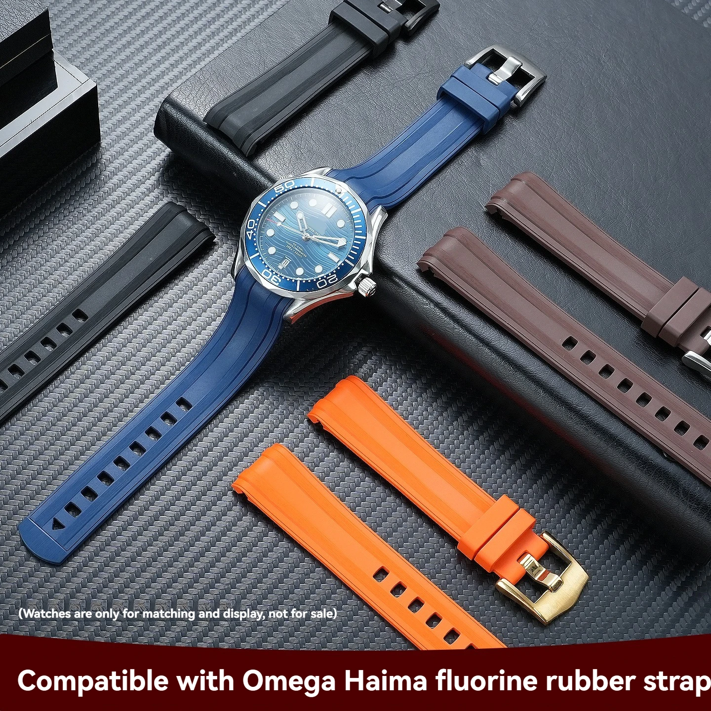 Curved FMK Fluorocarbon Rubber Strap, 20 mm, for Omega Seamaster 300 (both new and old models) and Seamaster 600 Watches